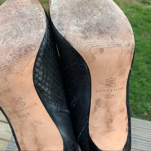 Ann Taylor Black Leather Stiletto Booties Faux Snakeskin - Picture 5 of 8